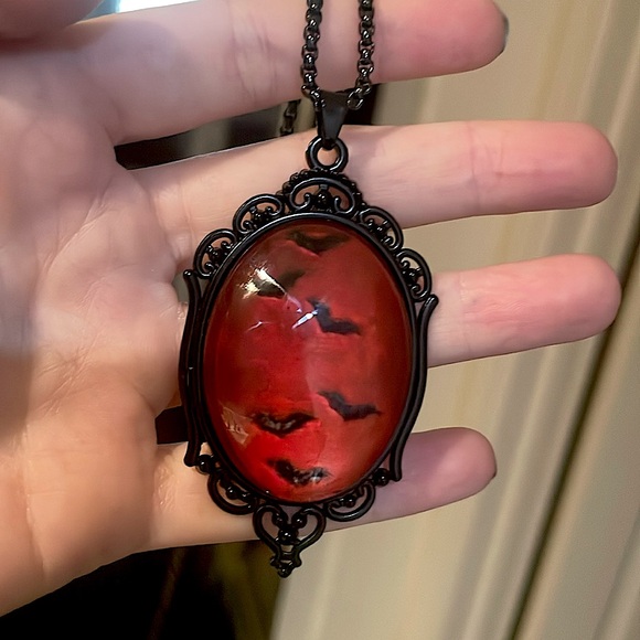 Hand Crafted Jewelry - Gothic Bat Cameo Pendant